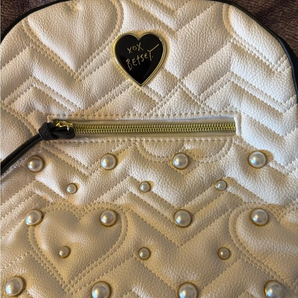 Betsey Johnson Quilted Cream and Black Backpack
